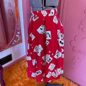 Collectif Holding Royal Court Swing Skirt With Cats and Cards